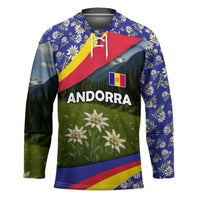 Andorra Hockey Jersey with Edelweiss Mountain Landscape Design - Wonder Print Shop