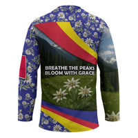 Andorra Hockey Jersey with Edelweiss Mountain Landscape Design - Wonder Print Shop