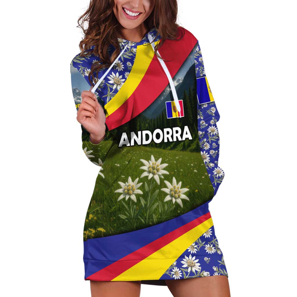 Andorra Hoodie Dress with Edelweiss Mountain Landscape Design - Wonder Print Shop