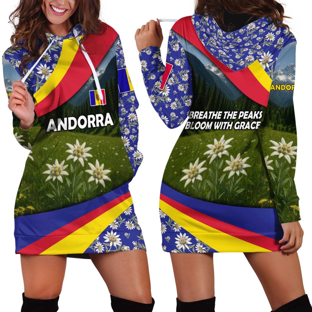 Andorra Hoodie Dress with Edelweiss Mountain Landscape Design - Wonder Print Shop