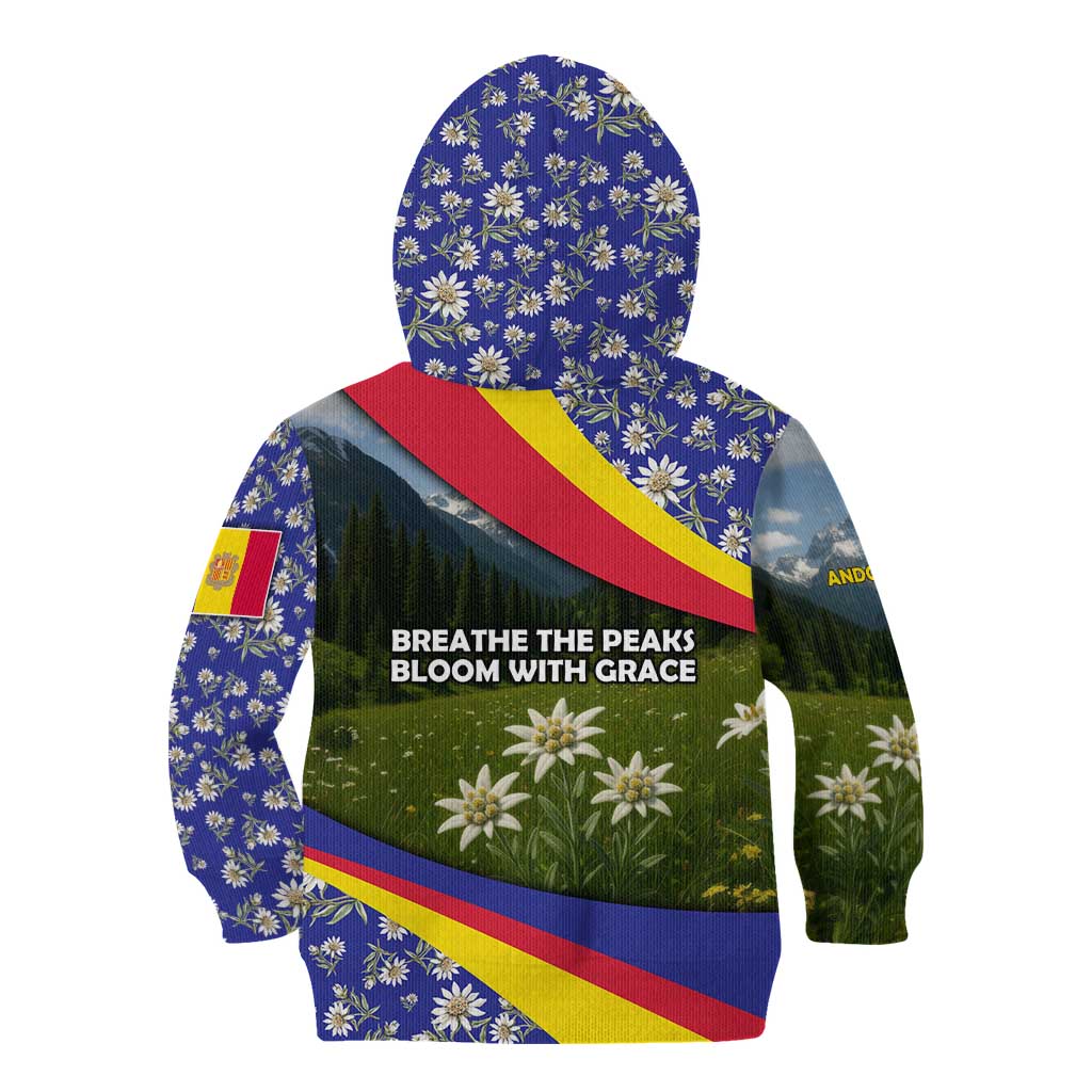 Andorra Kid Hoodie with Edelweiss Mountain Landscape Design - Wonder Print Shop