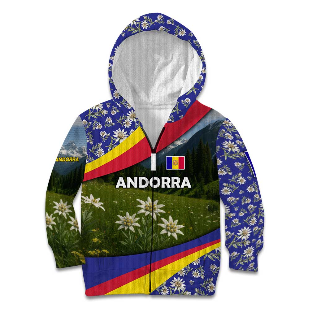 Andorra Kid Hoodie with Edelweiss Mountain Landscape Design - Wonder Print Shop