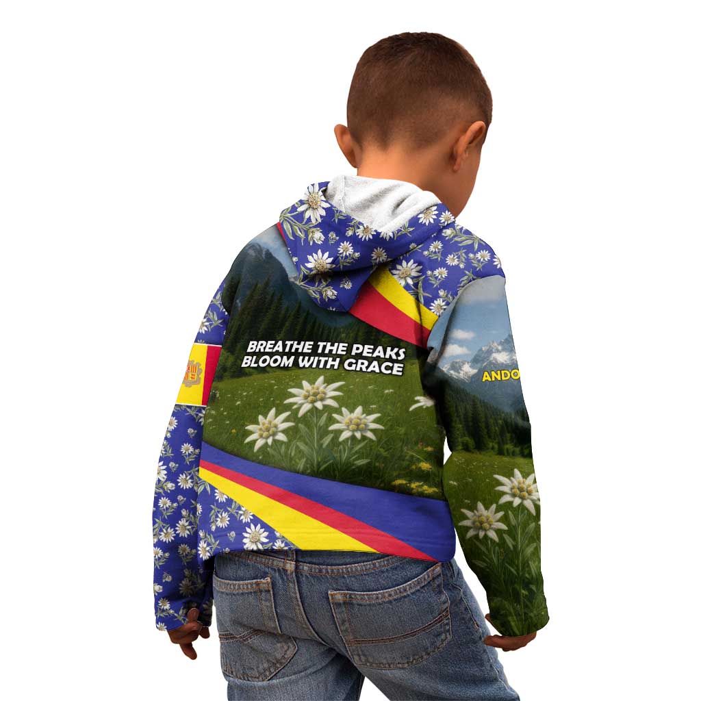 Andorra Kid Hoodie with Edelweiss Mountain Landscape Design - Wonder Print Shop