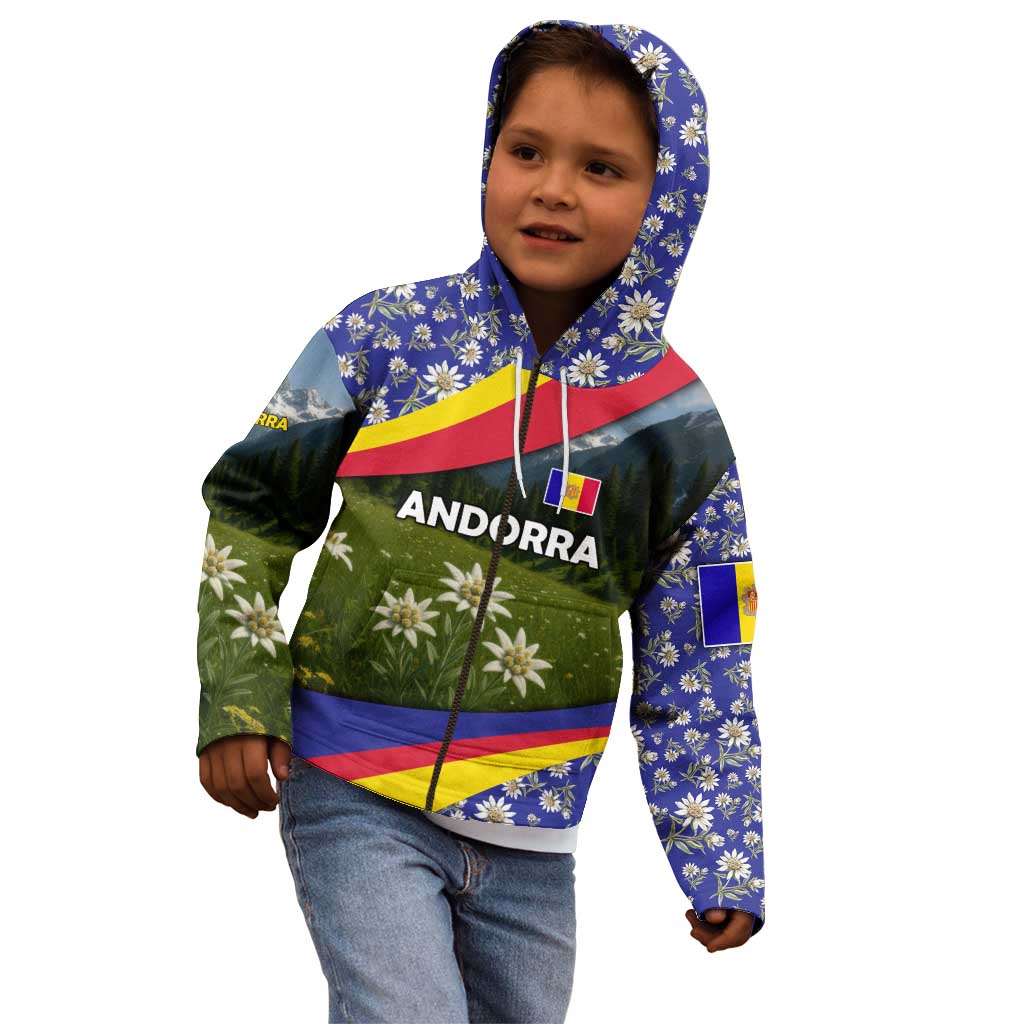 Andorra Kid Hoodie with Edelweiss Mountain Landscape Design - Wonder Print Shop