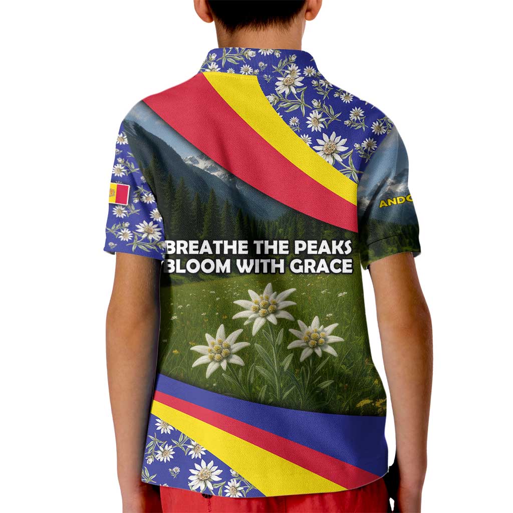 Andorra Kid Polo Shirt with Edelweiss Mountain Landscape Design - Wonder Print Shop