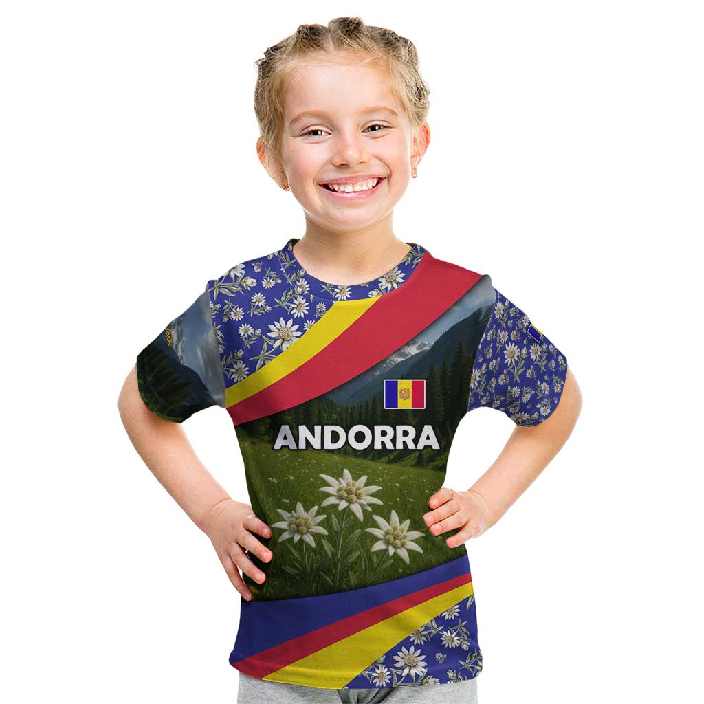 Andorra Kid T Shirt with Edelweiss Mountain Landscape Design - Wonder Print Shop