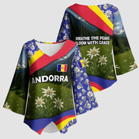 Andorra Kimono Sleeve Blouse with Edelweiss Mountain Landscape Design - Wonder Print Shop