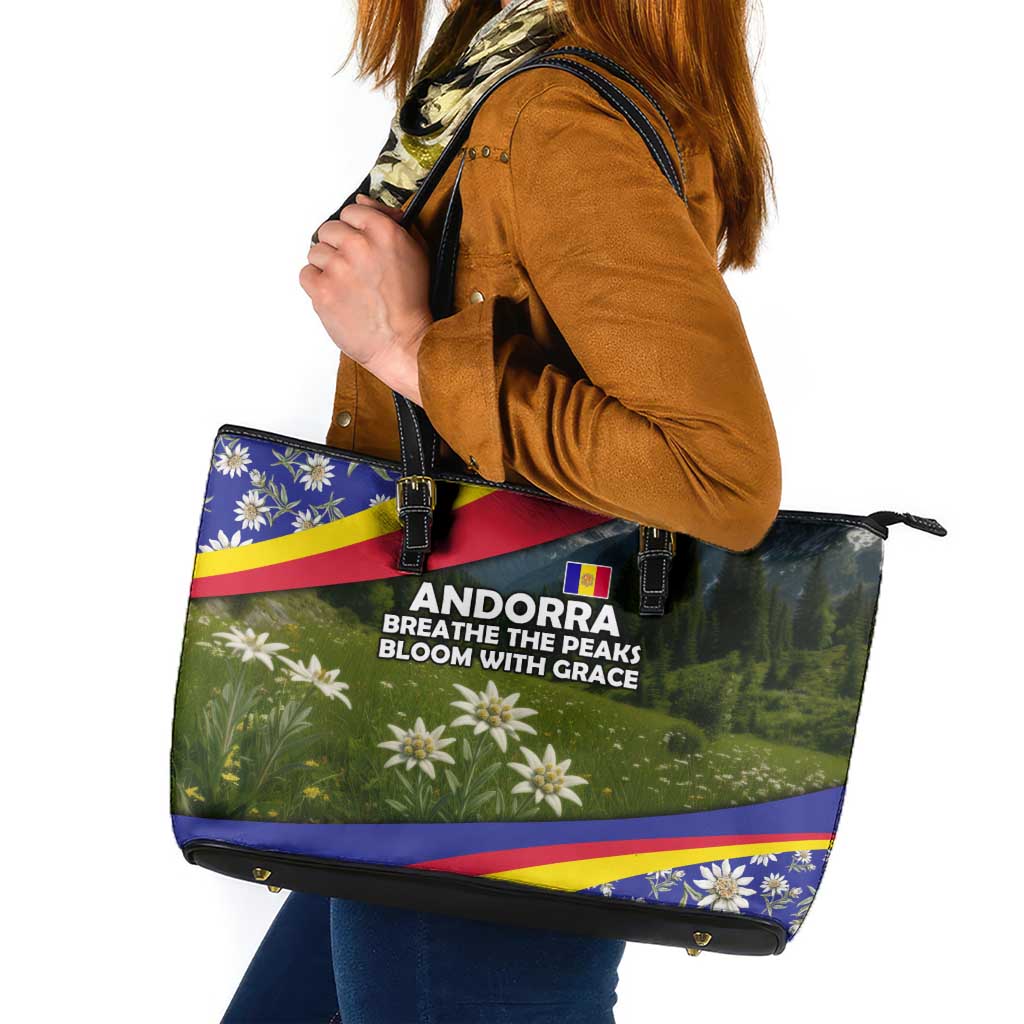 Andorra Leather Tote Bag with Edelweiss Mountain Landscape Design - Wonder Print Shop