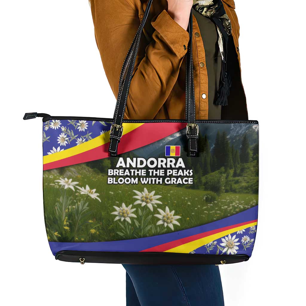 Andorra Leather Tote Bag with Edelweiss Mountain Landscape Design - Wonder Print Shop