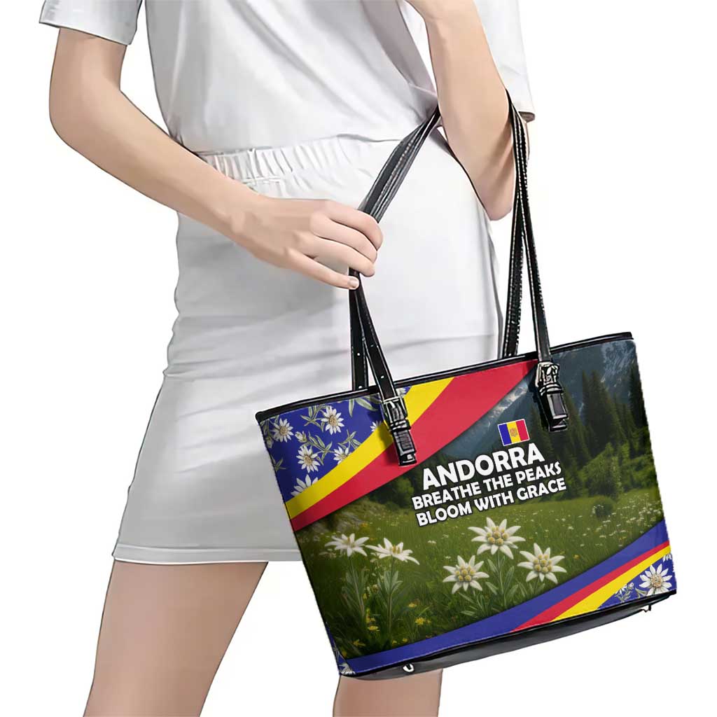 Andorra Leather Tote Bag with Edelweiss Mountain Landscape Design - Wonder Print Shop