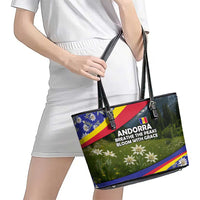 Andorra Leather Tote Bag with Edelweiss Mountain Landscape Design - Wonder Print Shop