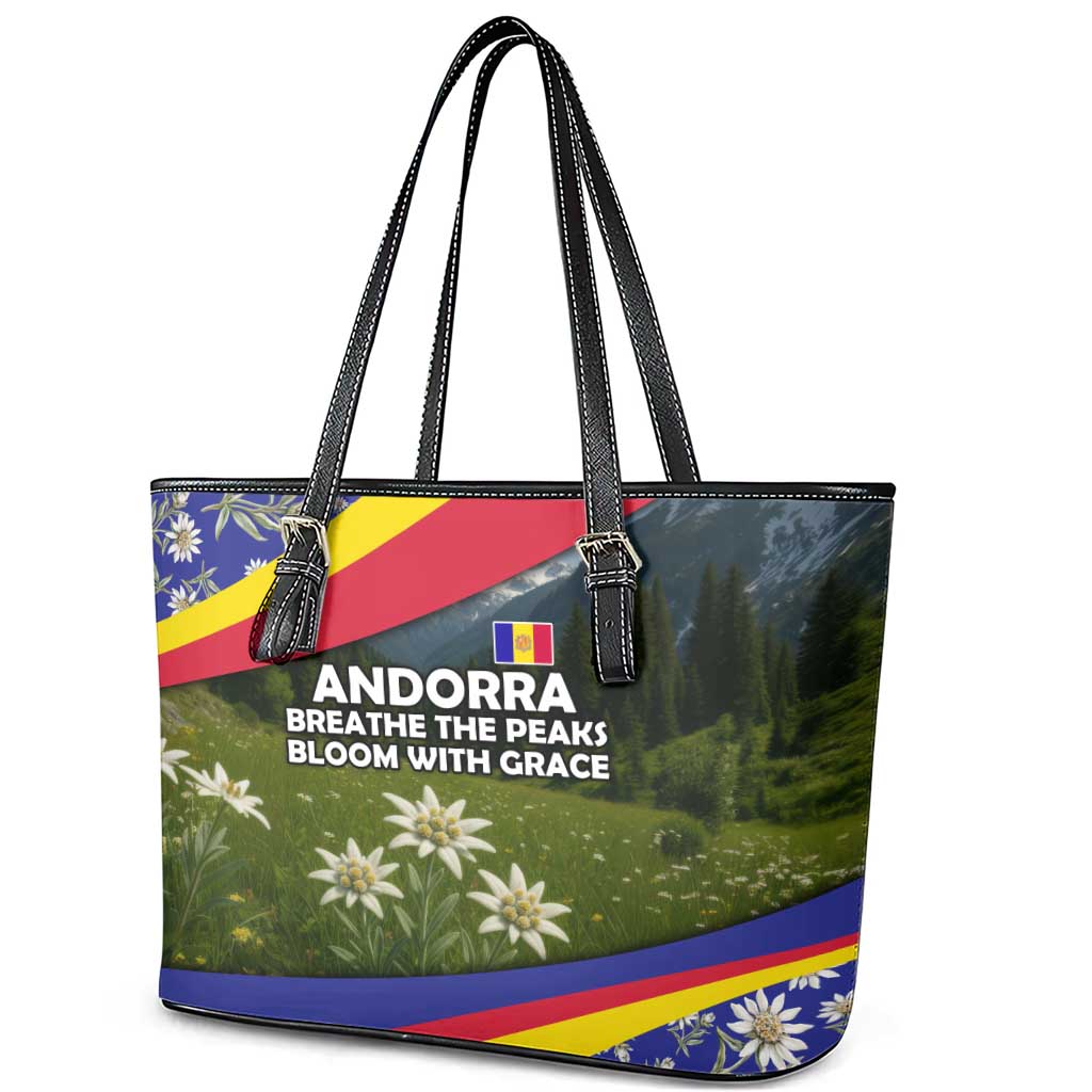 Andorra Leather Tote Bag with Edelweiss Mountain Landscape Design - Wonder Print Shop