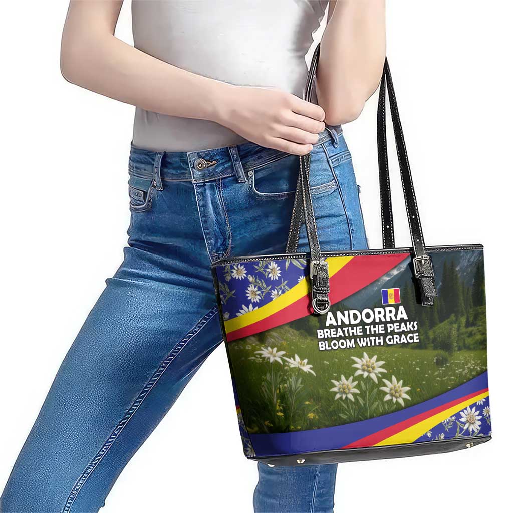 Andorra Leather Tote Bag with Edelweiss Mountain Landscape Design - Wonder Print Shop