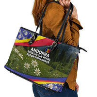 Andorra Leather Tote Bag with Edelweiss Mountain Landscape Design - Wonder Print Shop