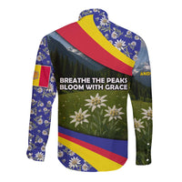 Andorra Long Sleeve Button Shirt with Edelweiss Mountain Landscape Design - Wonder Print Shop