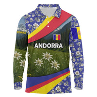 Andorra Long Sleeve Polo Shirt with Edelweiss Mountain Landscape Design - Wonder Print Shop
