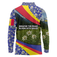 Andorra Long Sleeve Polo Shirt with Edelweiss Mountain Landscape Design - Wonder Print Shop