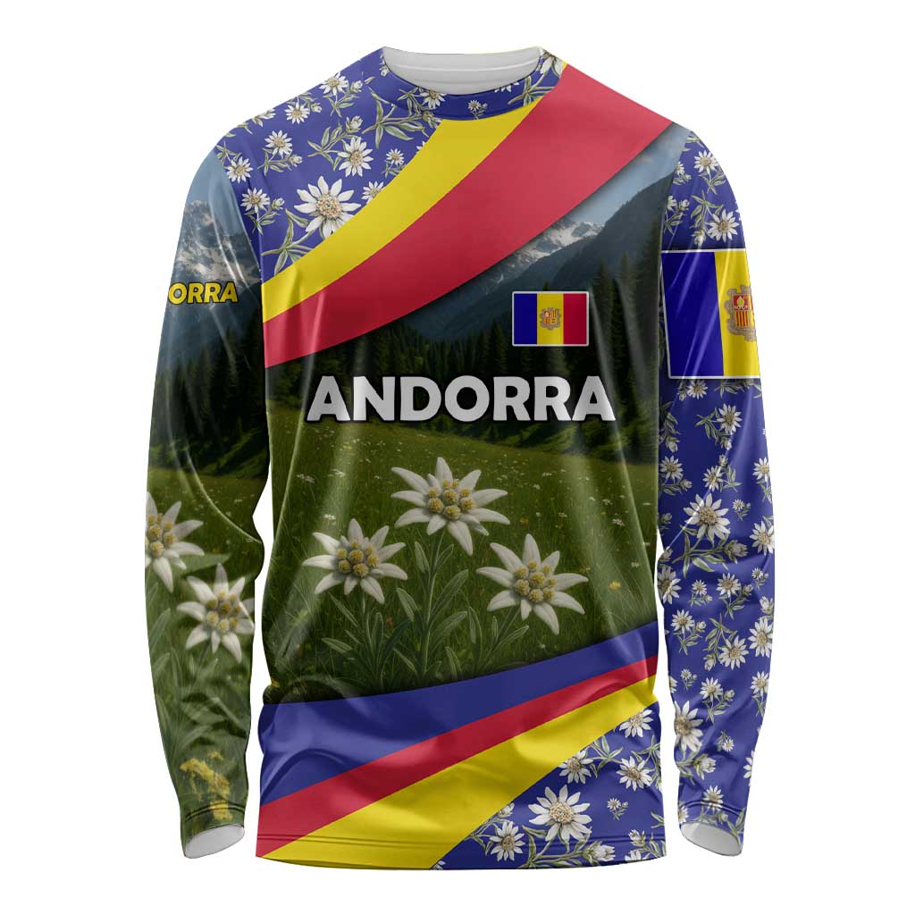 Andorra Long Sleeve Shirt with Edelweiss Mountain Landscape Design - Wonder Print Shop