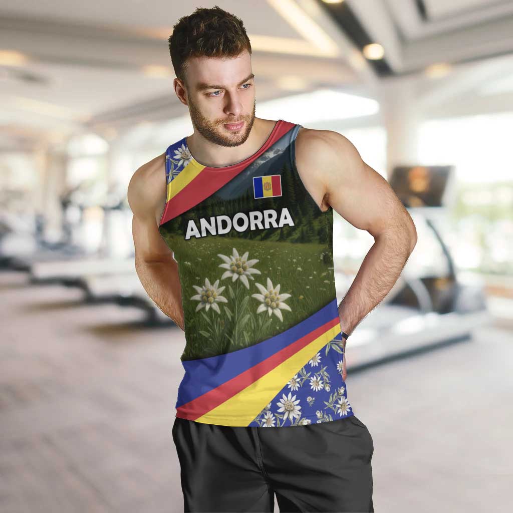 Andorra Men Tank Top with Edelweiss Mountain Landscape Design - Wonder Print Shop