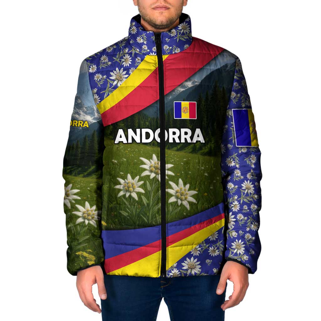 Andorra Padded Jacket with Edelweiss Mountain Landscape Design - Wonder Print Shop