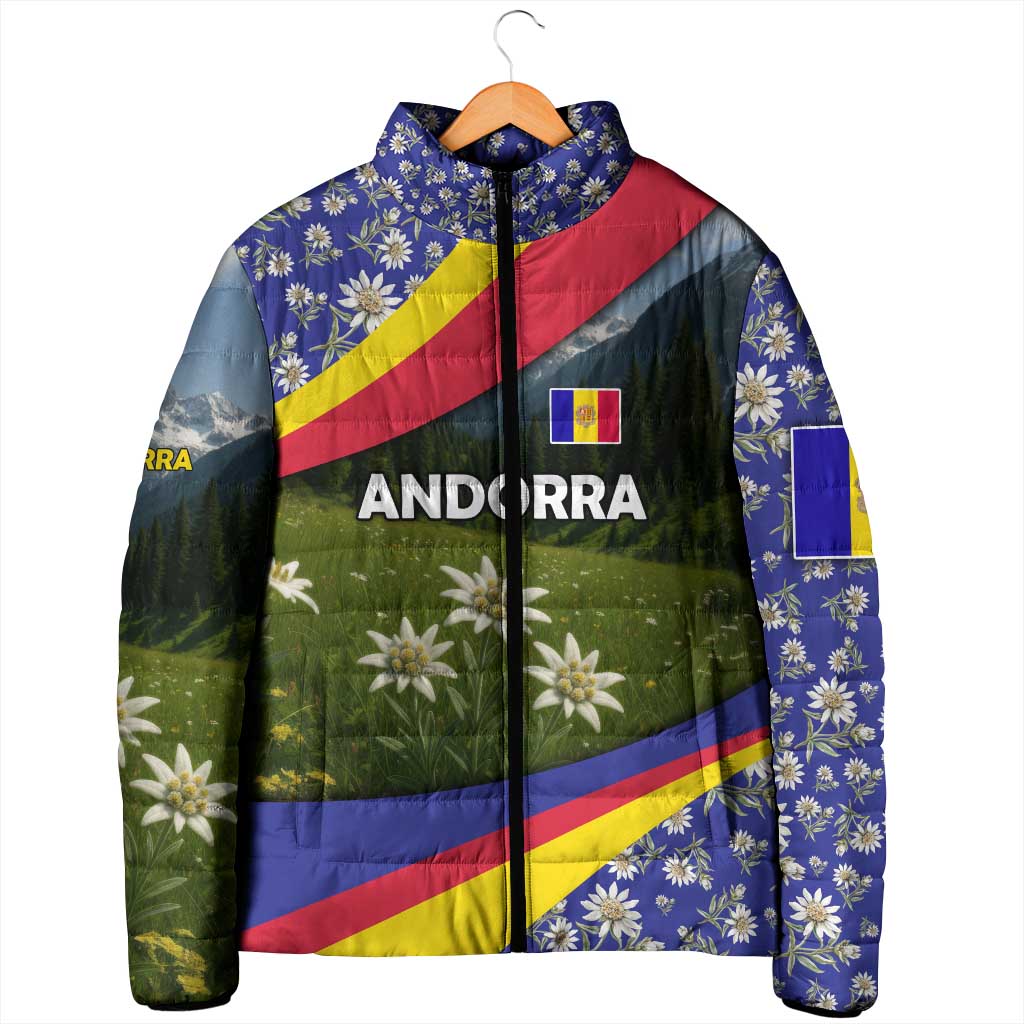 Andorra Padded Jacket with Edelweiss Mountain Landscape Design - Wonder Print Shop
