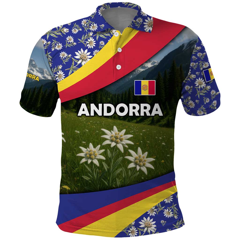 Andorra Polo Shirt with Edelweiss Mountain Landscape Design - Wonder Print Shop