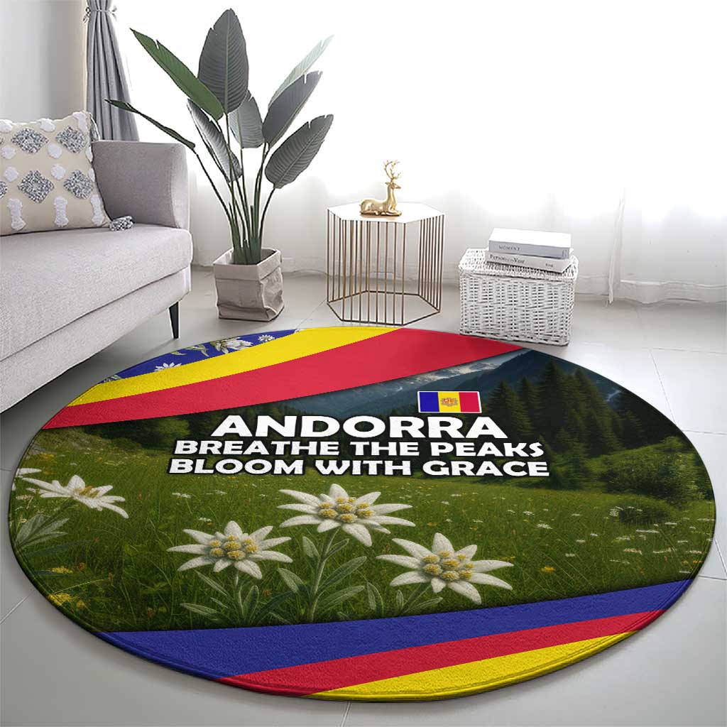 Andorra Round Carpet with Edelweiss Mountain Landscape Design - Wonder Print Shop