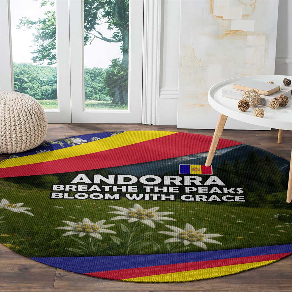 Andorra Round Carpet with Edelweiss Mountain Landscape Design - Wonder Print Shop
