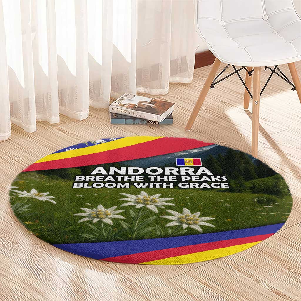 Andorra Round Carpet with Edelweiss Mountain Landscape Design - Wonder Print Shop