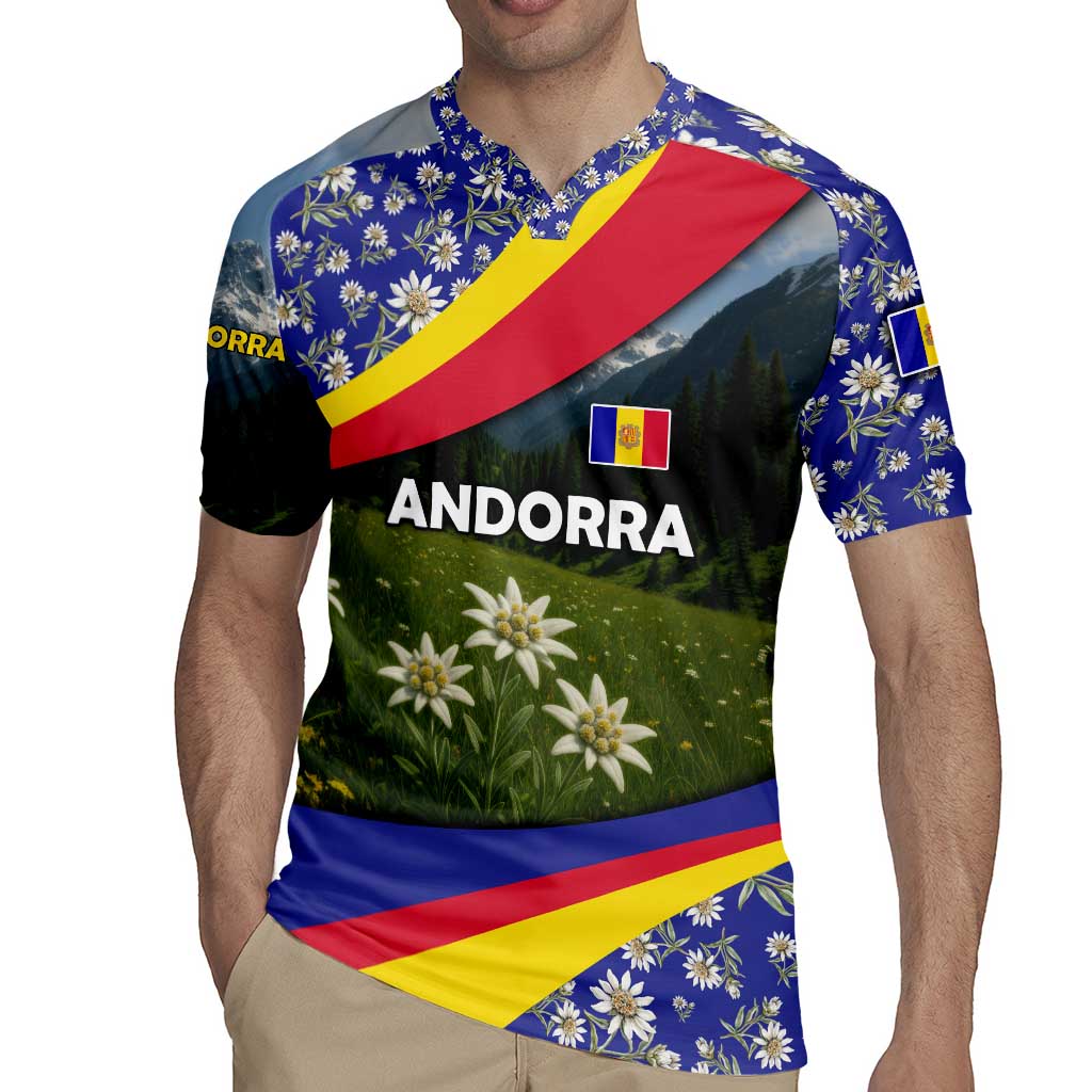 Andorra Rugby Jersey with Edelweiss Mountain Landscape Design - Wonder Print Shop