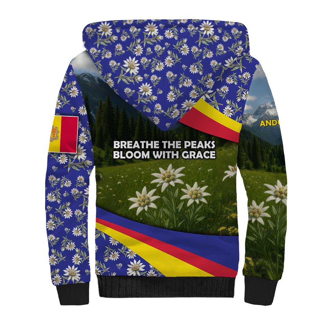 Andorra Sherpa Hoodie with Edelweiss Mountain Landscape Design - Wonder Print Shop