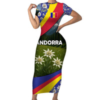 Andorra Short Sleeve Bodycon Dress with Edelweiss Mountain Landscape Design - Wonder Print Shop