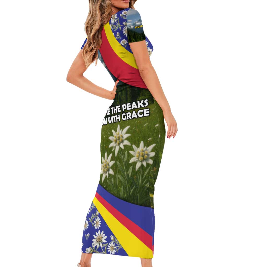 Andorra Short Sleeve Bodycon Dress with Edelweiss Mountain Landscape Design - Wonder Print Shop