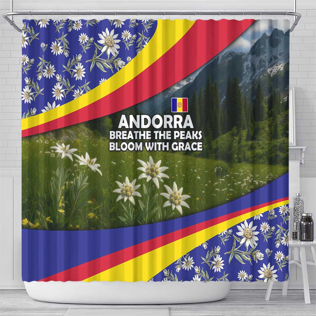 Andorra Shower Curtain with Edelweiss Mountain Landscape Design - Wonder Print Shop