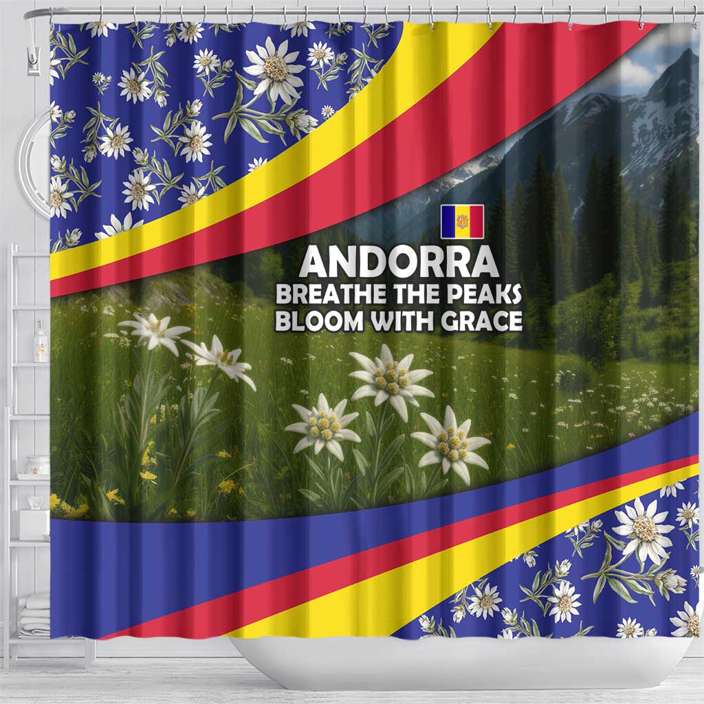 Andorra Shower Curtain with Edelweiss Mountain Landscape Design - Wonder Print Shop