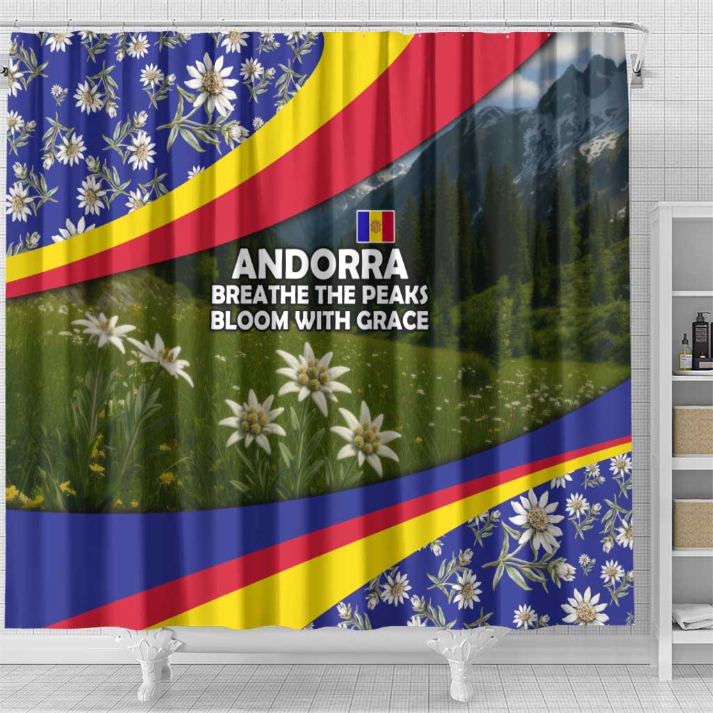 Andorra Shower Curtain with Edelweiss Mountain Landscape Design - Wonder Print Shop