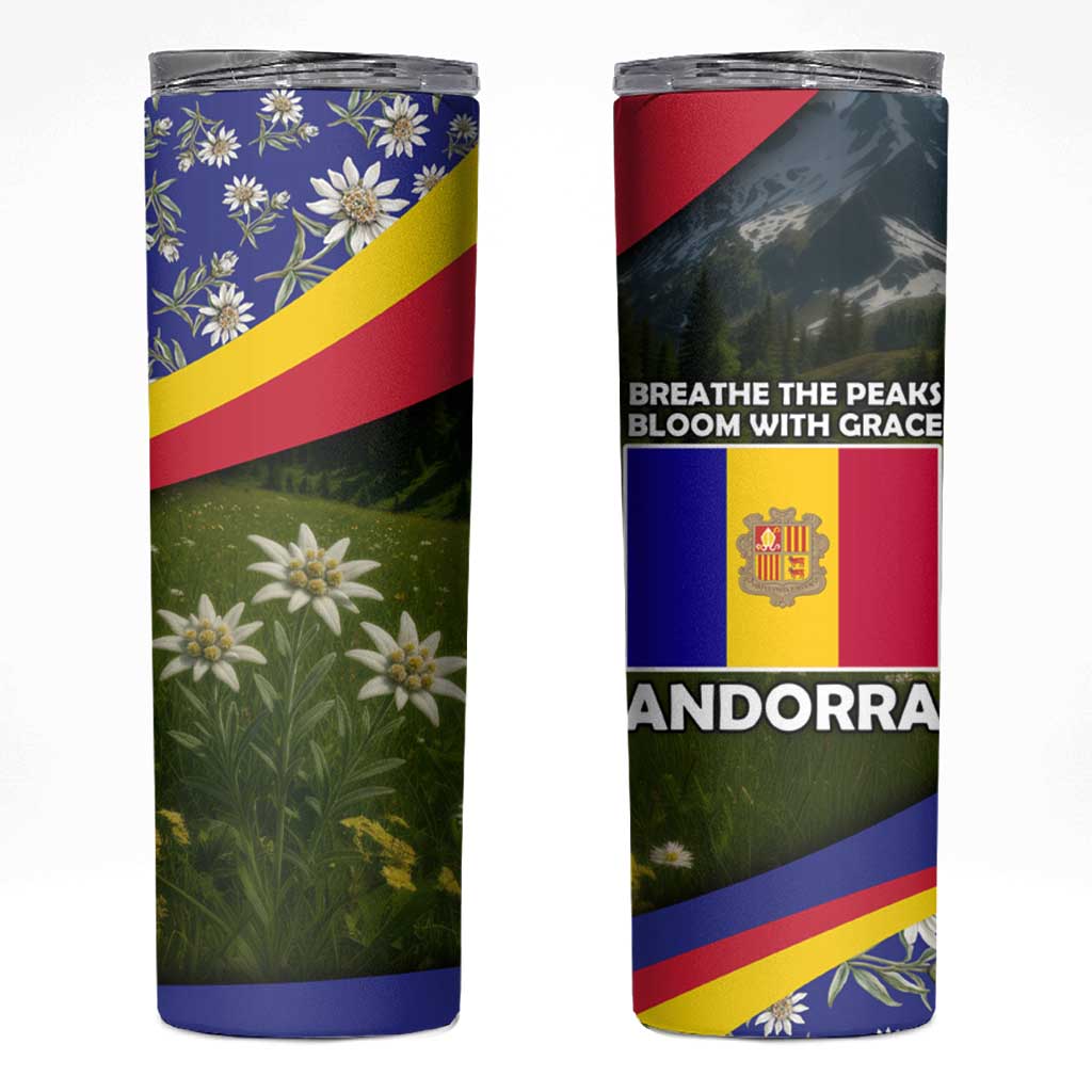 Andorra Skinny Tumbler with Edelweiss Mountain Landscape Design - Wonder Print Shop