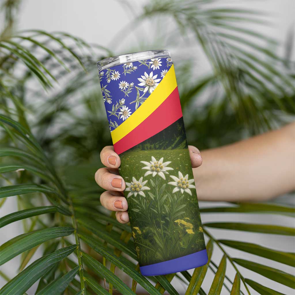 Andorra Skinny Tumbler with Edelweiss Mountain Landscape Design - Wonder Print Shop