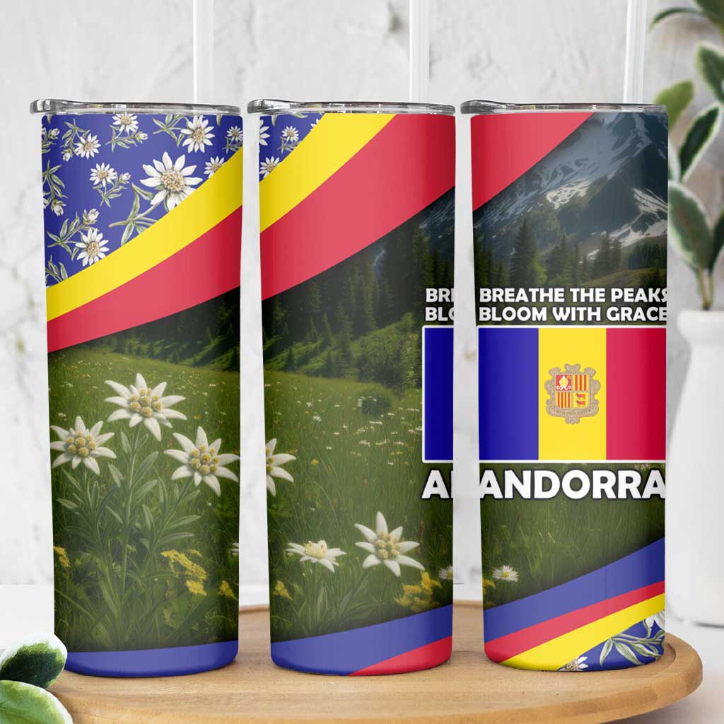 Andorra Skinny Tumbler with Edelweiss Mountain Landscape Design - Wonder Print Shop