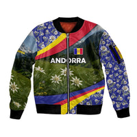 Andorra Sleeve Zip Bomber Jacket with Edelweiss Mountain Landscape Design - Wonder Print Shop
