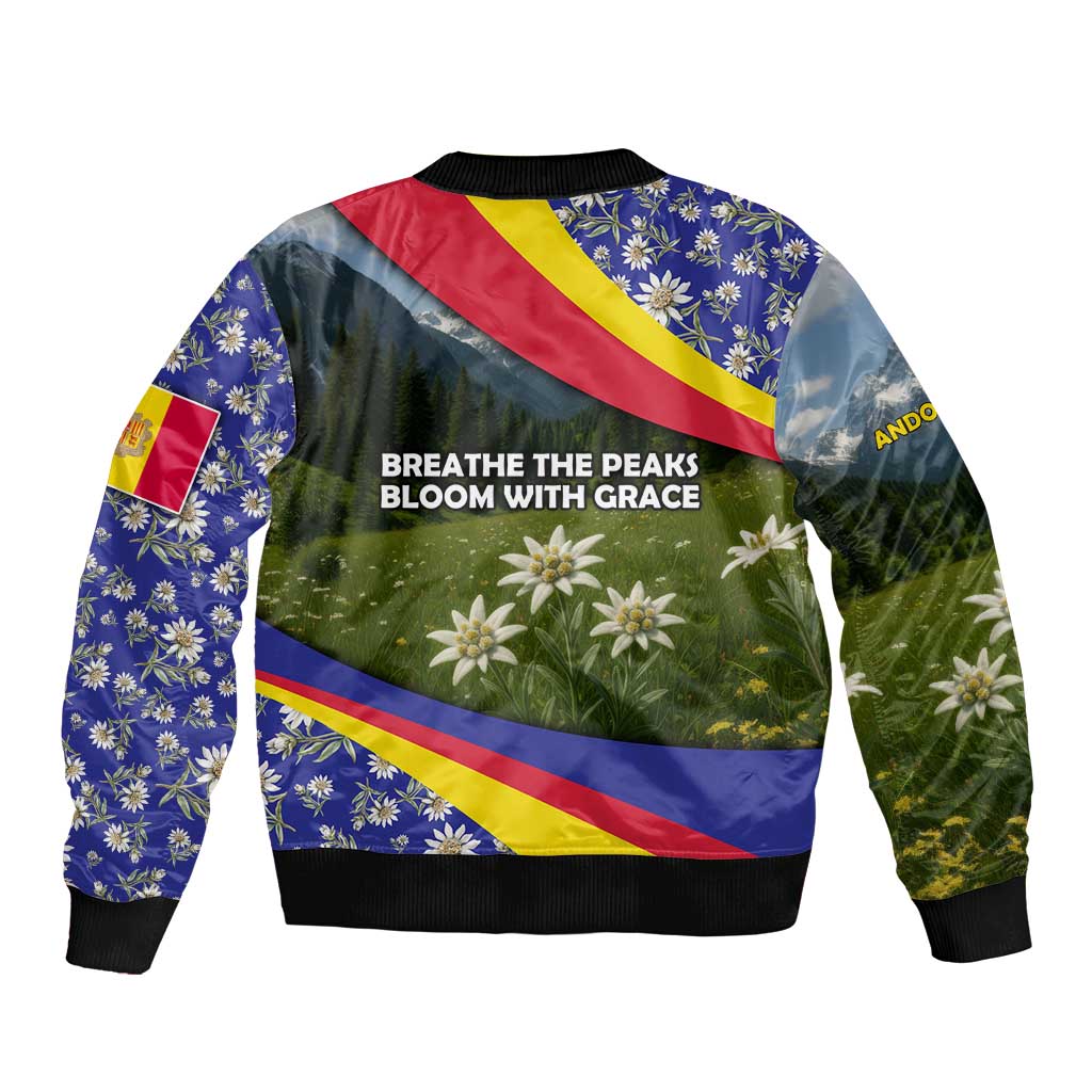 Andorra Sleeve Zip Bomber Jacket with Edelweiss Mountain Landscape Design - Wonder Print Shop
