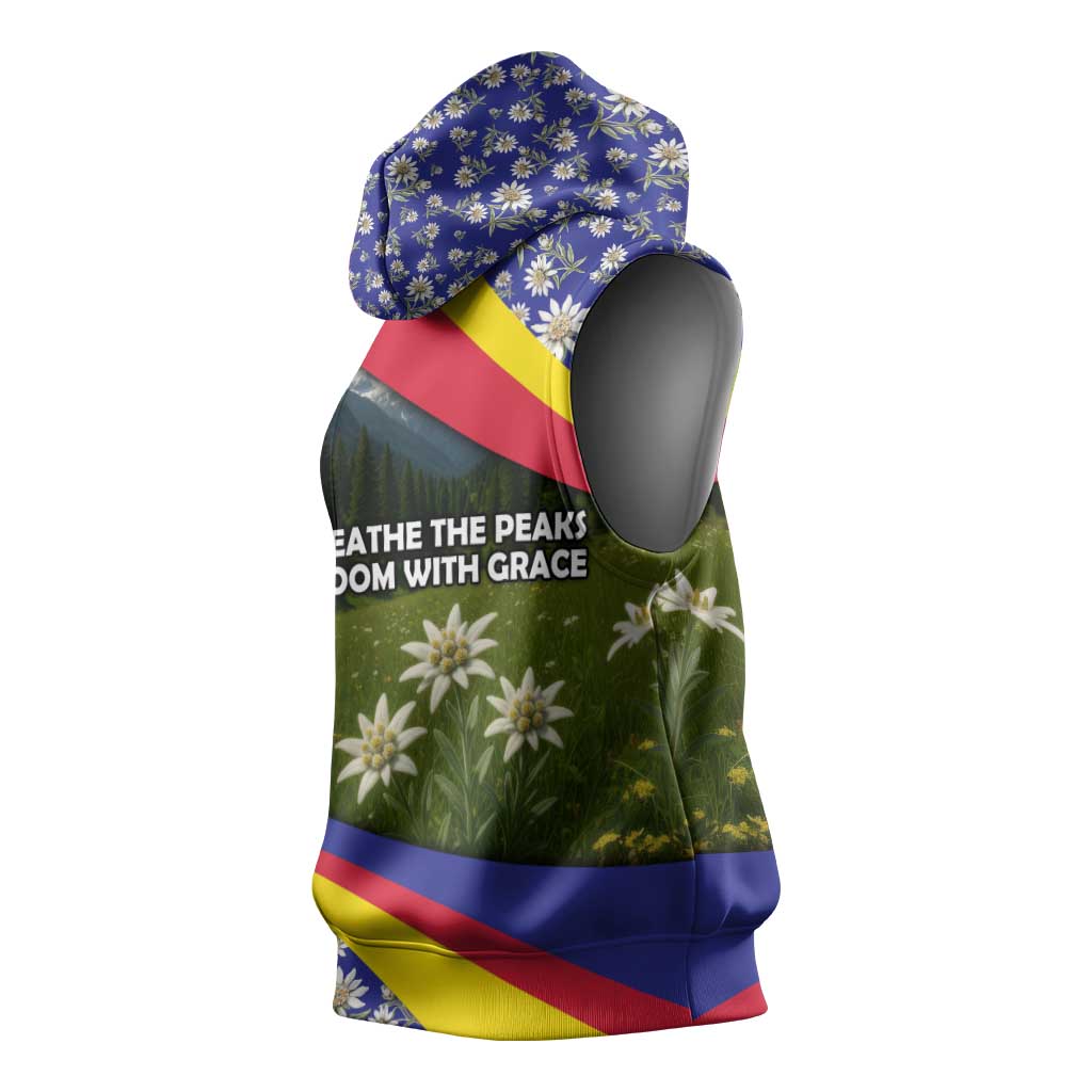 Andorra Sleeveless Hoodie with Edelweiss Mountain Landscape Design - Wonder Print Shop