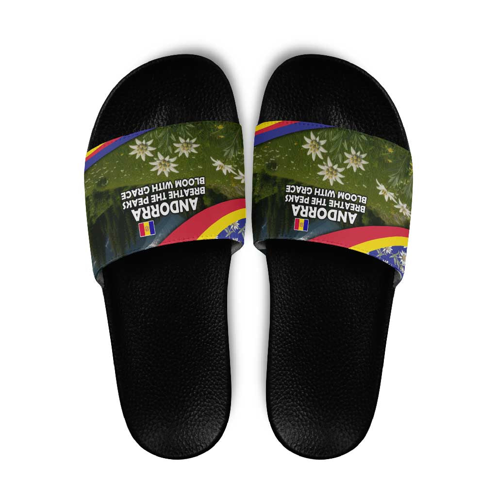 Andorra Slide Sandals with Edelweiss Mountain Landscape Design - Wonder Print Shop