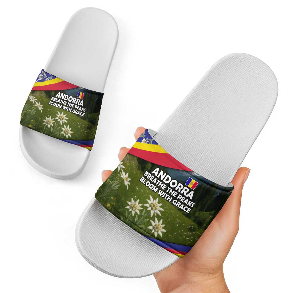 Andorra Slide Sandals with Edelweiss Mountain Landscape Design - Wonder Print Shop