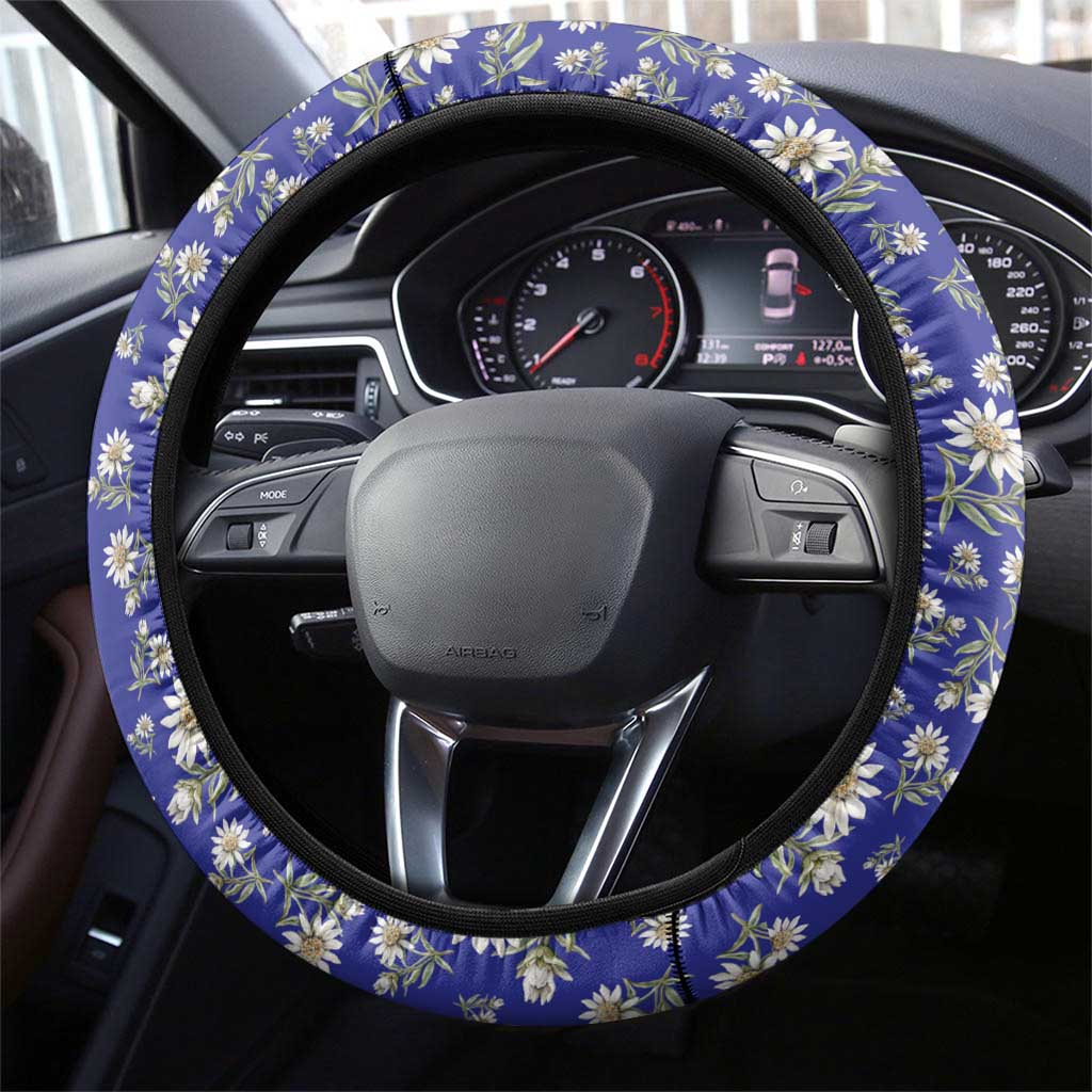 Andorra Steering Wheel Cover with Edelweiss Mountain Landscape Design - Wonder Print Shop
