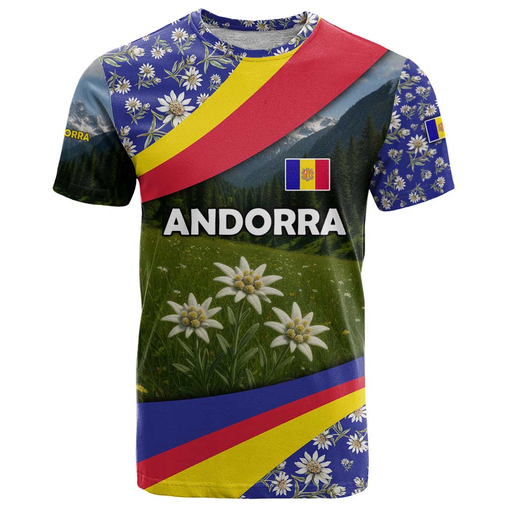 Andorra T Shirt with Edelweiss Mountain Landscape Design - Wonder Print Shop