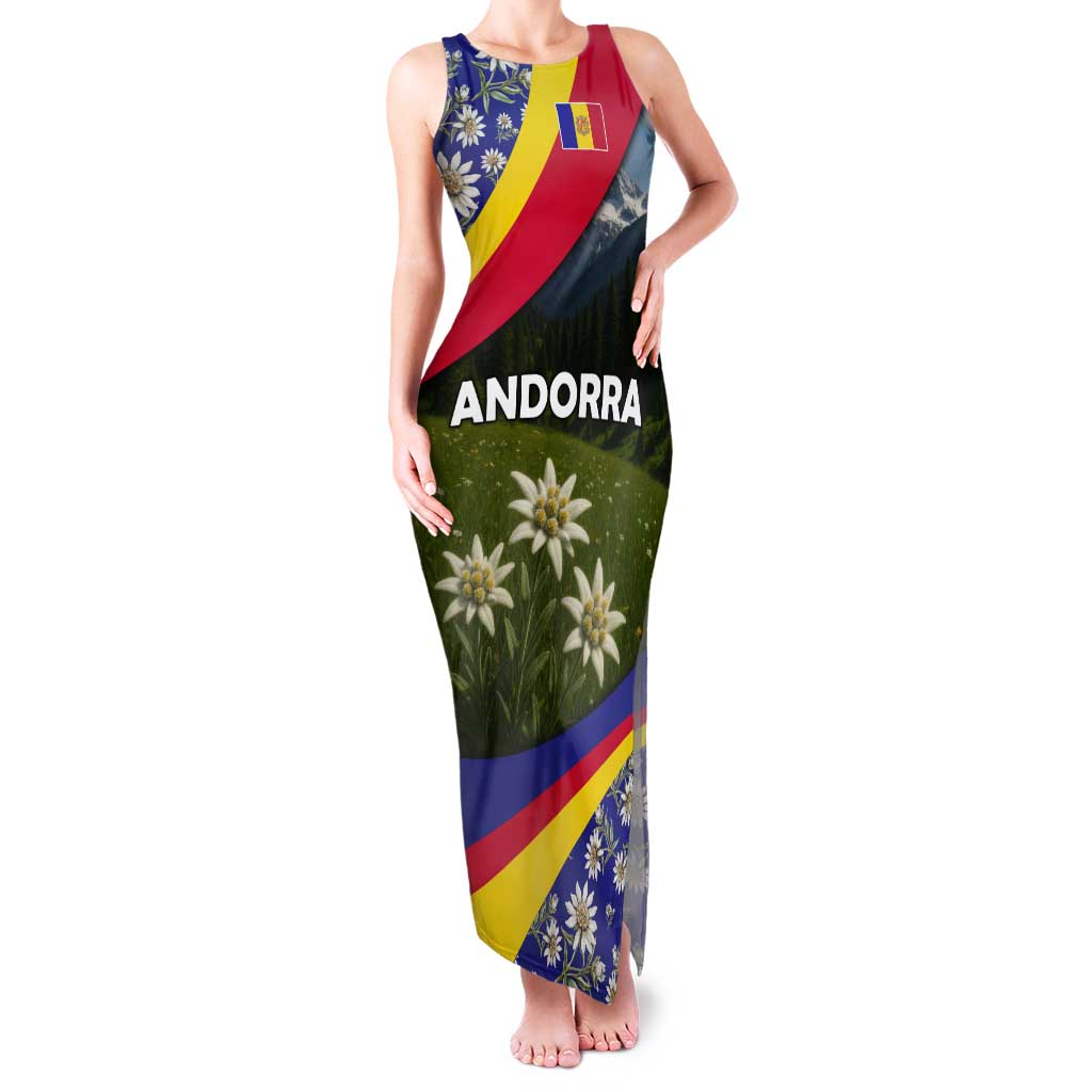 Andorra Tank Maxi Dress with Edelweiss Mountain Landscape Design - Wonder Print Shop