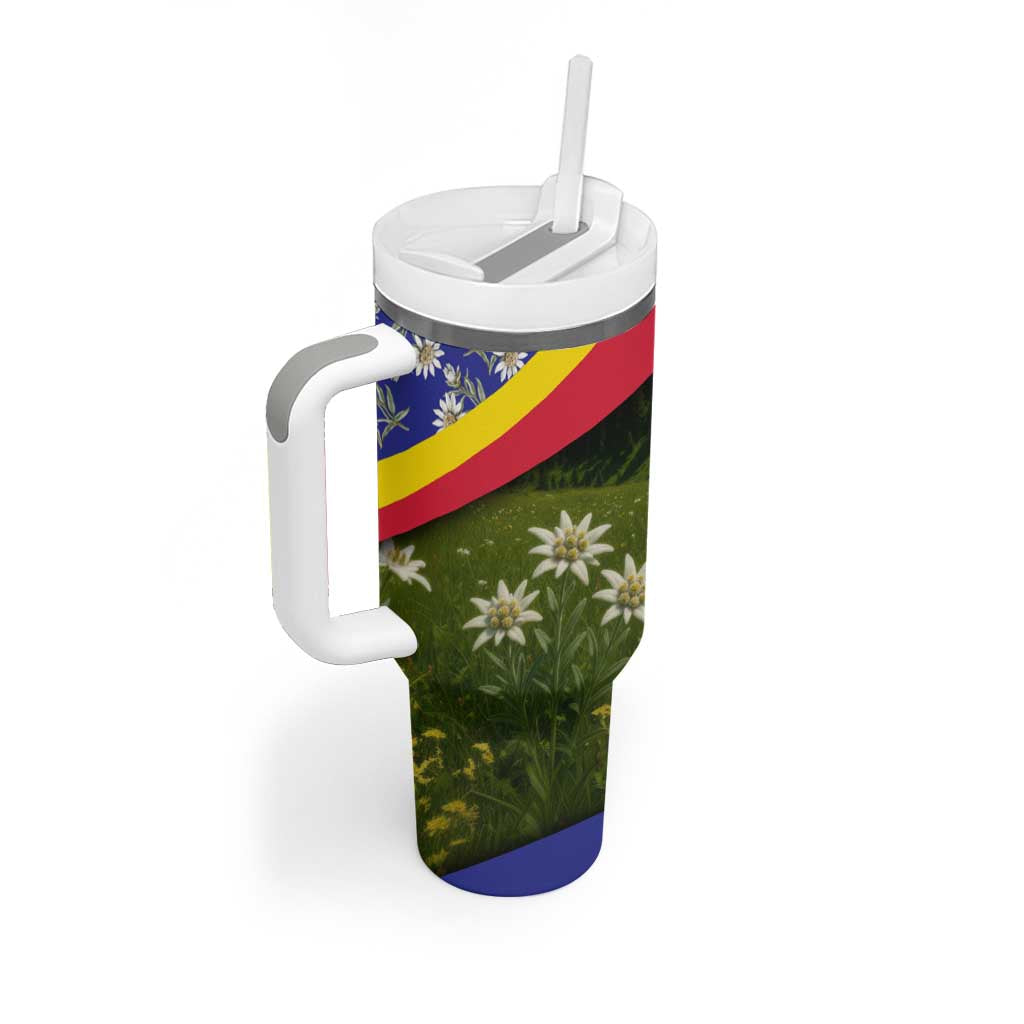 Andorra Tumbler With Handle with Edelweiss Mountain Landscape Design - Wonder Print Shop