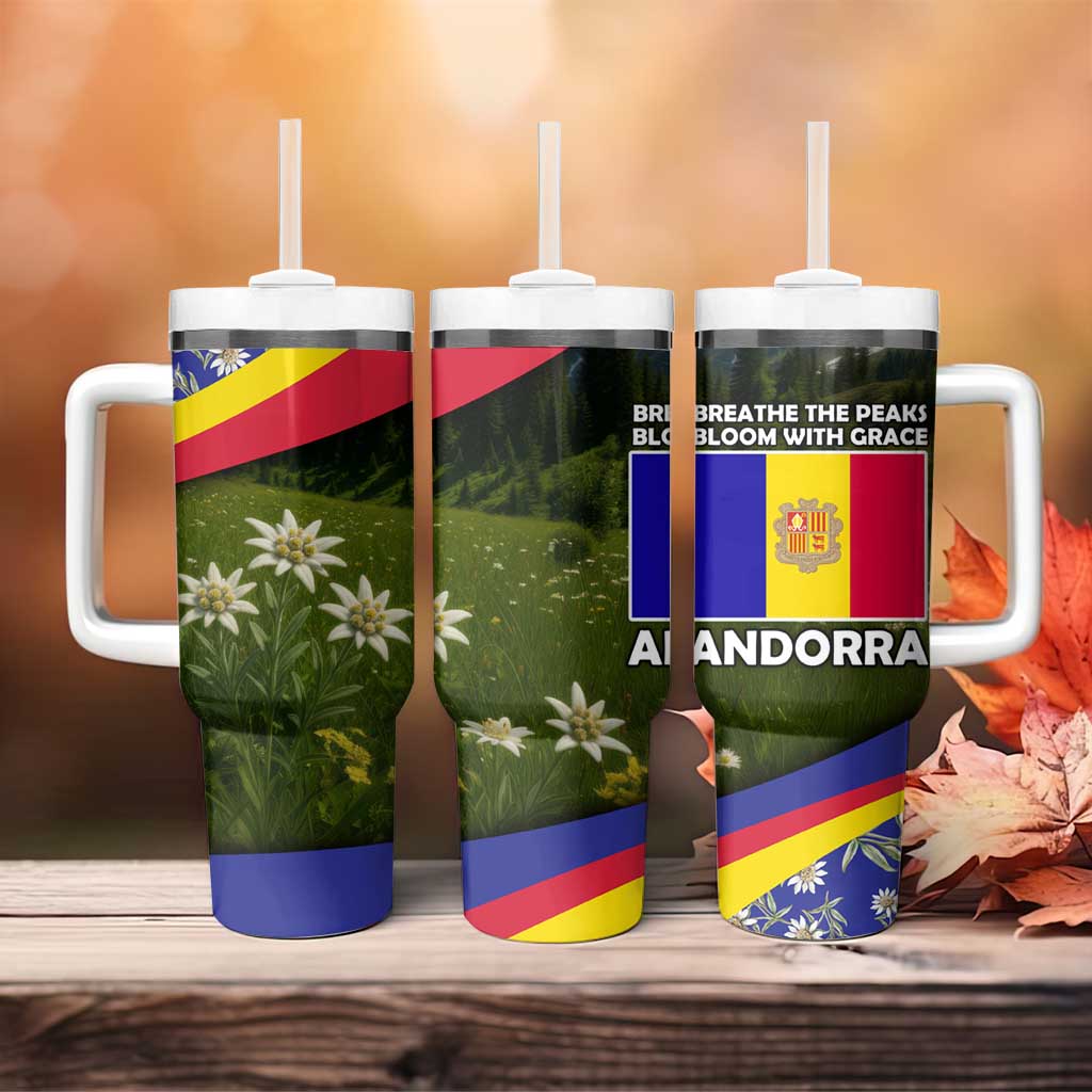Andorra Tumbler With Handle with Edelweiss Mountain Landscape Design - Wonder Print Shop