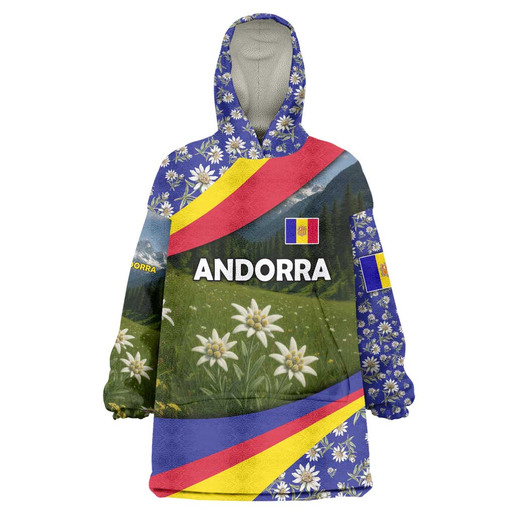 Andorra Wearable Blanket Hoodie with Edelweiss Mountain Landscape Design - Wonder Print Shop